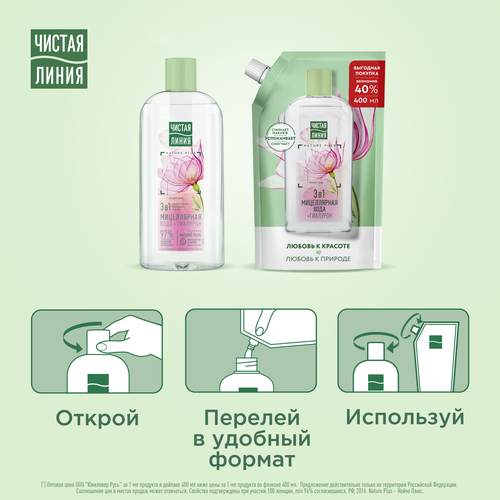 Мицеллярная вода ЧИСТАЯ ЛИНИЯ Роза и алоэ, 400мл, вид