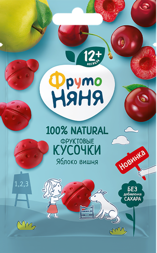 Фруктовые кусочки ФРУТОНЯНЯ Яблоко и вишня, с 12 месяцев, 15г, крупный план