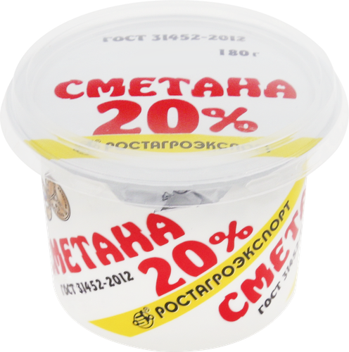 Сметана РОСТАГРОЭКСПОРТ 20%, без змж, 180г, крупный план