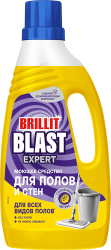 Средство для мытья полов и стен BRILLIT BLAST Солнечный цитрус, дезинфицирующее, 1л, крупный план