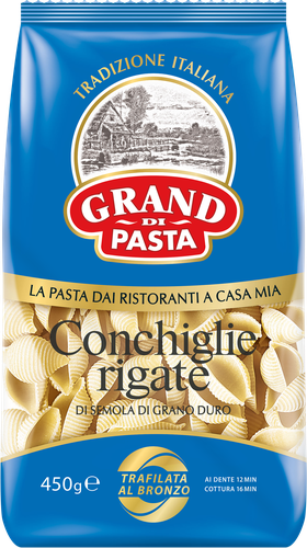 Макароны GRAND DI PASTA Conchiglie rigate группа А, 450г, вид