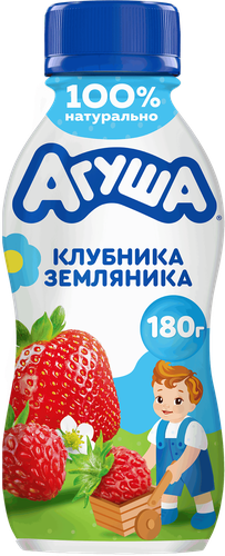 Йогурт питьевой детский АГУША Клубника, земляника 2,7%, с 3 лет, без змж, 180г, фото