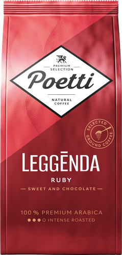 Кофе молотый POETTI Leggenda Ruby натуральный жареный, 250г, крупный план
