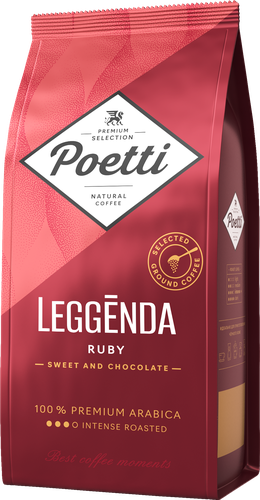 Кофе молотый POETTI Leggenda Ruby натуральный жареный, 250г, крупный план