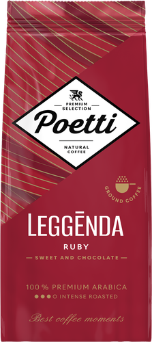 Кофе молотый POETTI Leggenda Ruby натуральный жареный, 250г, крупный план