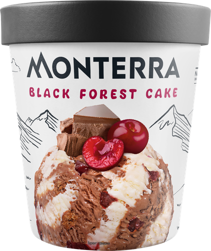 Мороженое MONTERRA Шоколадно-вишневый торт 10,4%, без змж, картонный  стакан, 300г, картинка