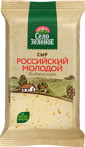 Сыр СЕЛО ЗЕЛЕНОЕ Российский молодой 50%, без змж, 180г, крупный план