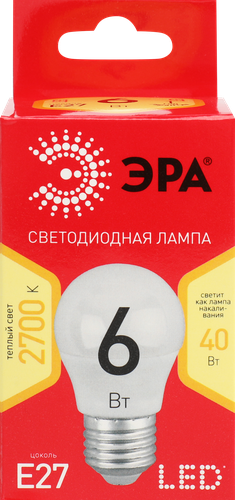 Лампа светодиодная ЭРА Red line LED P45, Е27 6Вт, шар, теплый белый свет Арт. Б0049643, изображение