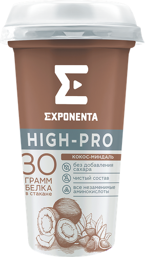 Напиток кисломолочный EXPONENTA High-pro Кокос, миндаль обезжиренный с высоким содержанием белка, без змж, 250г, фотография
