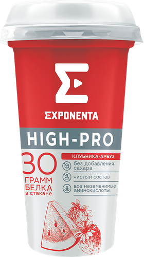 Напиток кисломолочный EXPONENTA High-pro Клубника, арбуз обезжиренный с высоким содержанием белка, без змж, 250г, фото