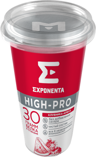 Напиток кисломолочный EXPONENTA High-pro Клубника, арбуз обезжиренный с высоким содержанием белка, без змж, 250г, картинка