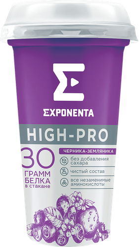 Напиток кисломолочный EXPONENTA High-pro Черника, земляника обезжиренный с высоким содержанием белка, без змж, 250г, фото