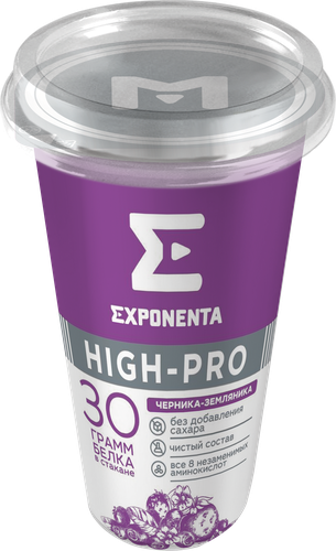 Напиток кисломолочный EXPONENTA High-pro Черника, земляника обезжиренный с высоким содержанием белка, без змж, 250г, детальное фото