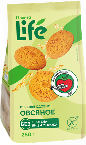 Печенье безглютеновое ЛЕНТА LIFE Овсяное, сдобное, 250г, изображение