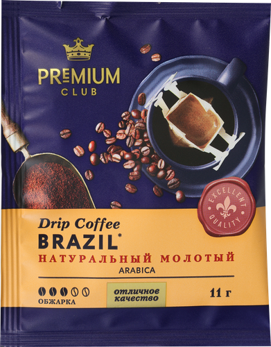 Кофе молотый PREMIUM CLUB Drip Ethiopia/Brazil в ассортименте, 11г, изображение