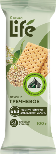Печенье ЛЕНТА LIFE Гречневое, из зеленой гречки, 100г, изображение