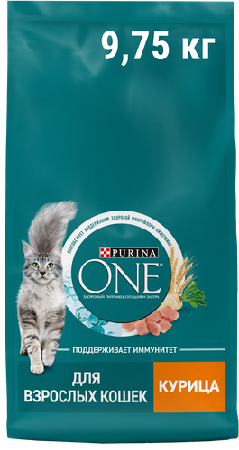 Корм сухой для взрослых кошек PURINA ONE полнорационный, с высоким содержанием курицы, 9,75кг, изображение
