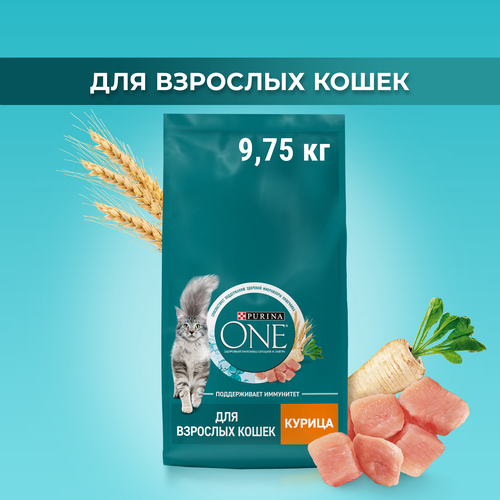 Корм сухой для взрослых кошек PURINA ONE полнорационный, с высоким содержанием курицы, 9,75кг, фото