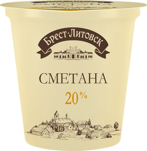 Сметана БРЕСТ-ЛИТОВСК 20%, без змж, 300г, крупный план