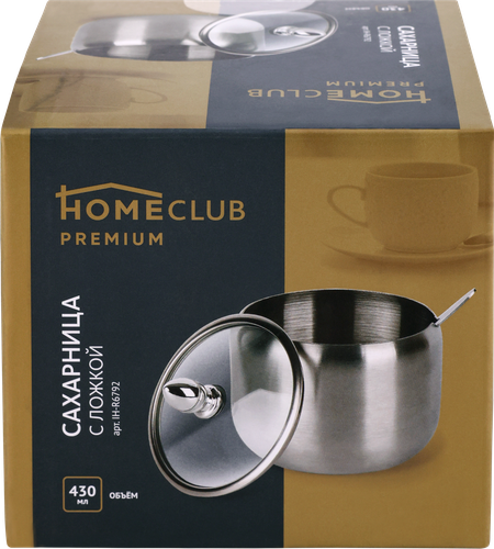 Сахарница HOMECLUB с ложкой, 430мл, нержавеющая сталь, картинка