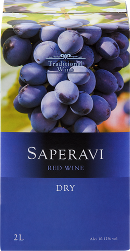 Вино TRADITIONAL WINE Саперави сортовое красное сухое, 2л, крупный план