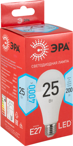 Лампа светодиодная ЭРА RED LINE LED A65-25W-840-E27 R Е27/E27 25Вт, груша, нейтральный белый свет Арт. Б0048010, крупный план