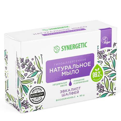 Мыло туалетное SYNERGETIC Эвкалипт и шалфей, 90г, детальное фото