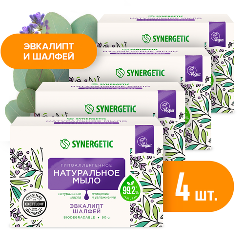 Мыло туалетное SYNERGETIC Эвкалипт и шалфей, 90г, детальное фото