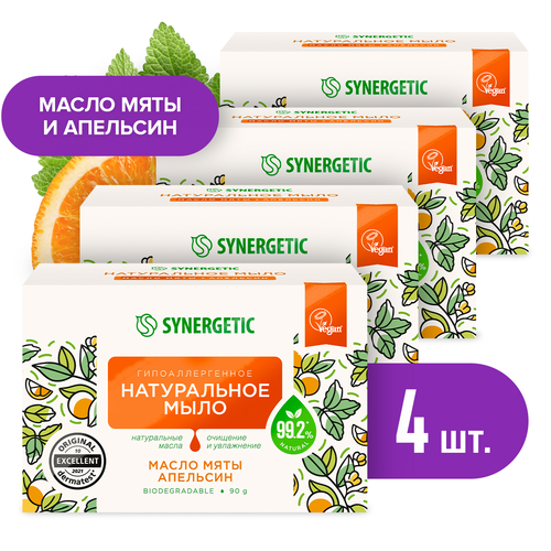 Мыло туалетное SYNERGETIC Масло мяты и апельсин, 90г, изображение