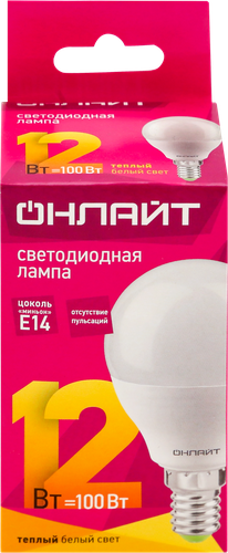 Лампа светодиодная ОНЛАЙТ LED 12Вт, 2700К, Е14, шар Арт. 90060, фотография