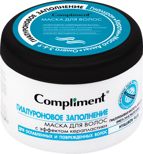 Маска для волос COMPLIMENT Hyaluron Filler Гиалуроновое заполнение с эффектом керапластики, 500мл, фото