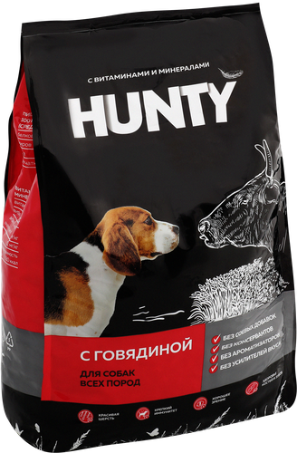 Корм сухой для взрослых собак HUNTY с говядиной, для всех пород, 2,2кг, вид