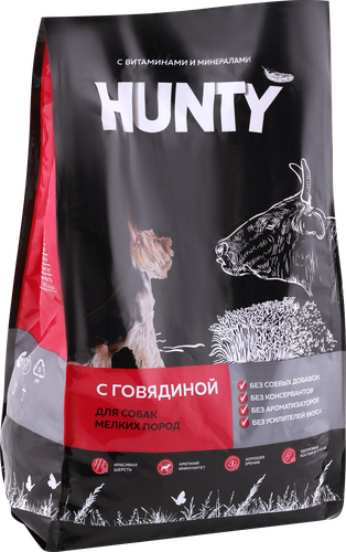 Корм сухой для взрослых собак HUNTY с говядиной, для мелких пород, 2,2кг, изображение