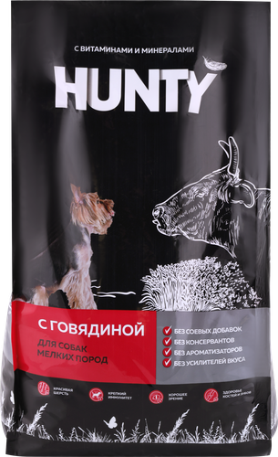 Корм сухой для взрослых собак HUNTY с говядиной, для мелких пород, 2,2кг, изображение