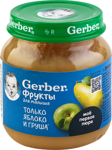 Пюре GERBER Яблоко и груша, с 5 месяцев, 125г, крупный план