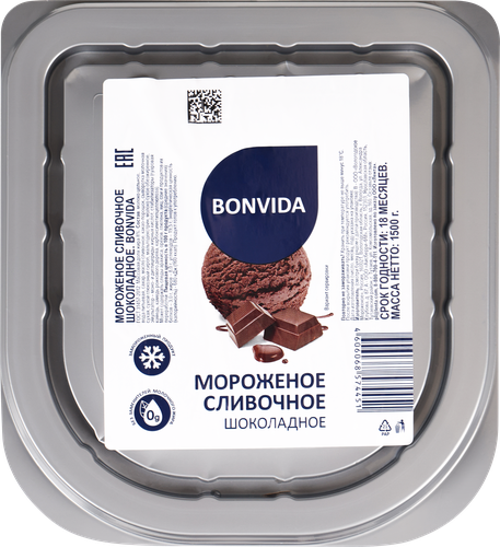 Мороженое BONVIDA Сливочное шоколадное 8%, без змж, контейнер, 1,5кг, картинка
