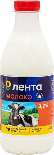 Молоко пастеризованное ЛЕНТА 3,2%, без змж, 900мл, вид