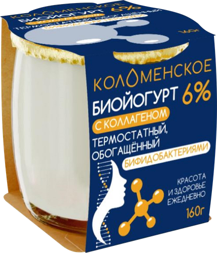 Биойогурт термостатный КОЛОМЕНСКИЙ с коллагеном, обогащенный бифидобактериями 6%, без змж, 160г, картинка