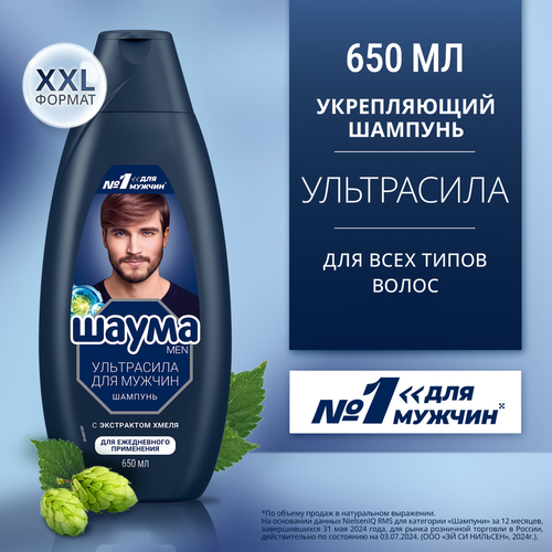 Шампунь для волос мужской ШАУМА Men Ultra Сила, 650мл, крупный план