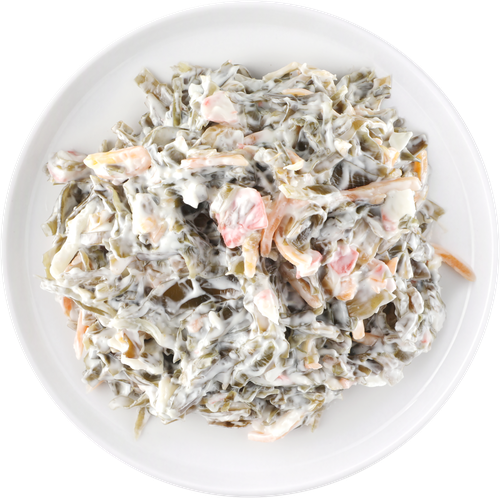 Салат из маринованной морской капусты РУССКОЕ МОРЕ в соусе с крабовым мясом, 200г, картинка