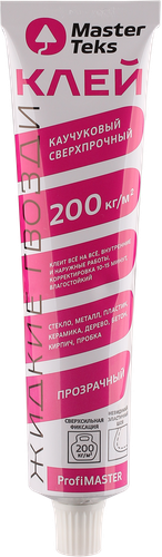 Клей каучуковый MASTERTEKS ProfiMaster Жидкие гвозди 200кг/м2 сверхпрочный, прозрачный, 80г, фотография