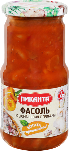 Фасоль ПИКАНТА По-домашнему, с грибами, 470г, крупный план