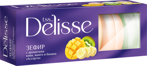 Зефир DELISSE Ассорти с ароматом киви, манго, банана, 210Г, изображение