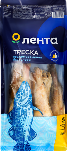 Треска свежемороженая ЛЕНТА без головы, 800г, крупный план