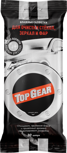 Салфетки влажные TOP GEAR автомобильные, для стекол, зеркал и фар, 30шт, вид