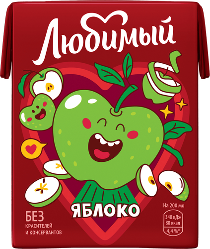 Напиток сокосодержащий ЛЮБИМЫЙ Яблоко осветленный, 0.2л, детальное фото
