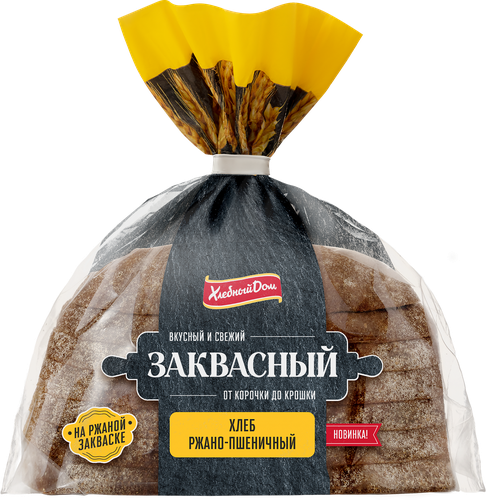 Хлеб ржано-пшеничный ХЛЕБНЫЙ ДОМ Заквасный в упаковке, в нарезке, 400г, детальное фото