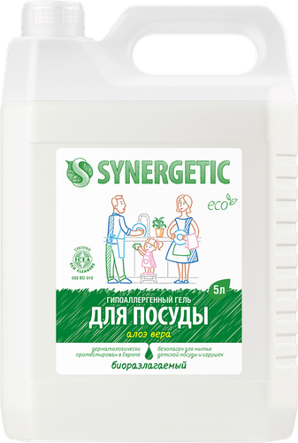 Средство для мытья посуды и игрушек SYNERGETIC Био с ароматом алоэ, 5л, изображение