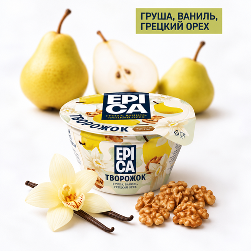 Десерт творожный EPICA Груша-ваниль-грецкий орех 8%, без змж, 130г, изображение