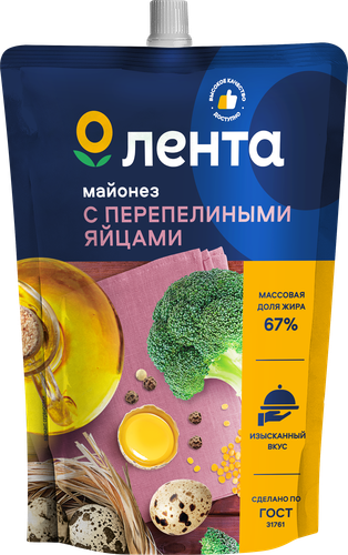 Майонез ЛЕНТА на перепелином яйце 67%, 700мл, детальное фото